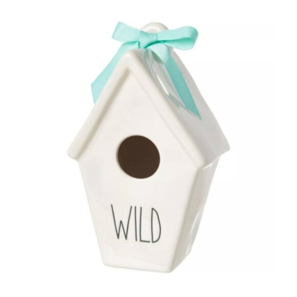NEW Rae Dunn Wild Ceramic Slant Roof Birdhouse Feather Icon Back Blue Ribbon - Picture 3 of 3